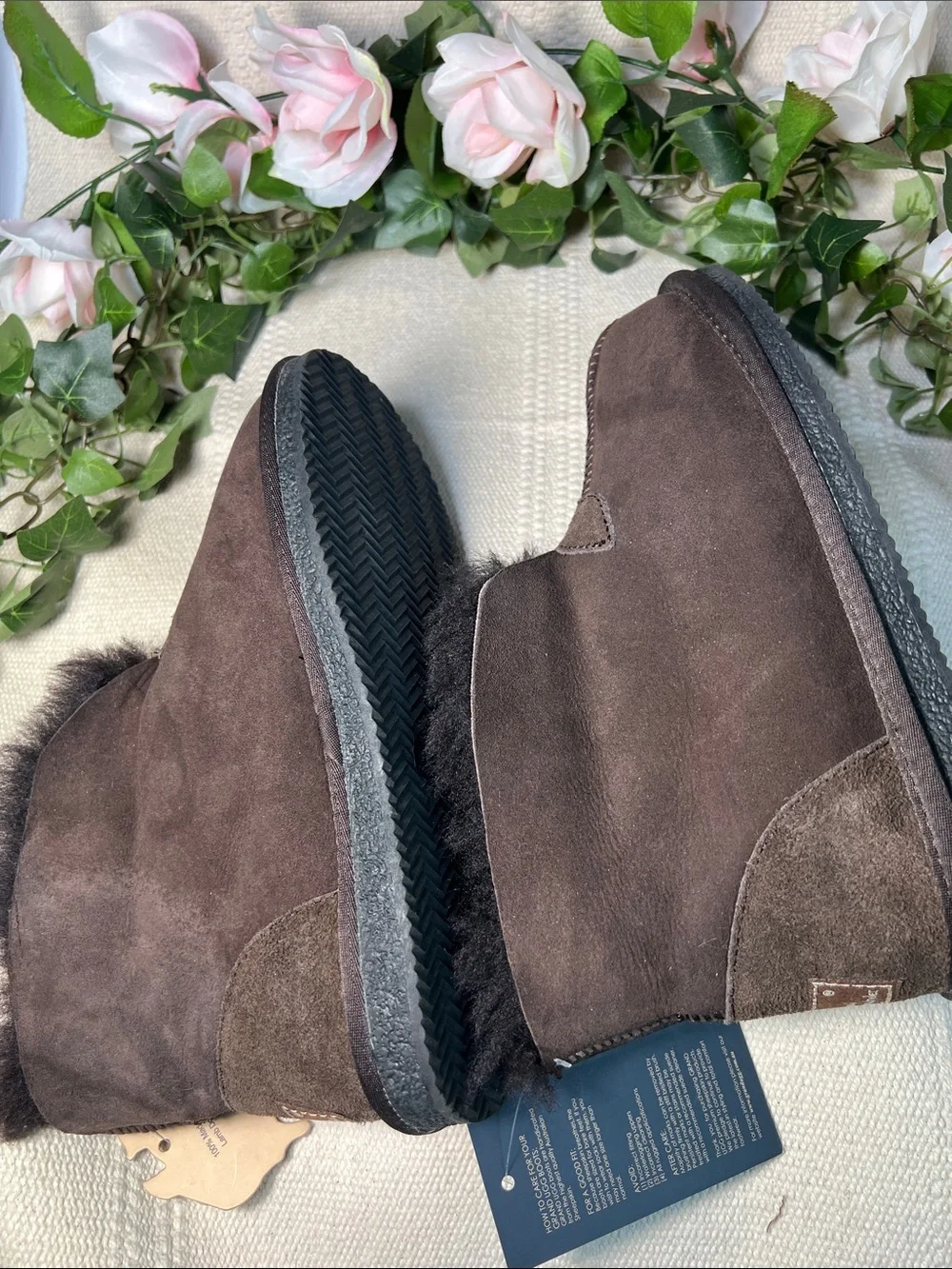 🐑Rare NWT Vintage UGG Women's Brown Suede Shearling-Lined Slip-On like small 7